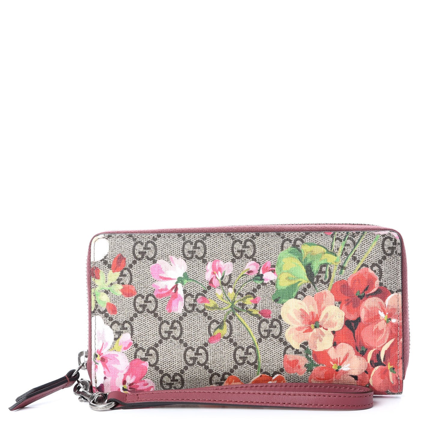 GG Supreme Monogram Blooms Wrist Wallet Beige Multicolor Dry Rose
