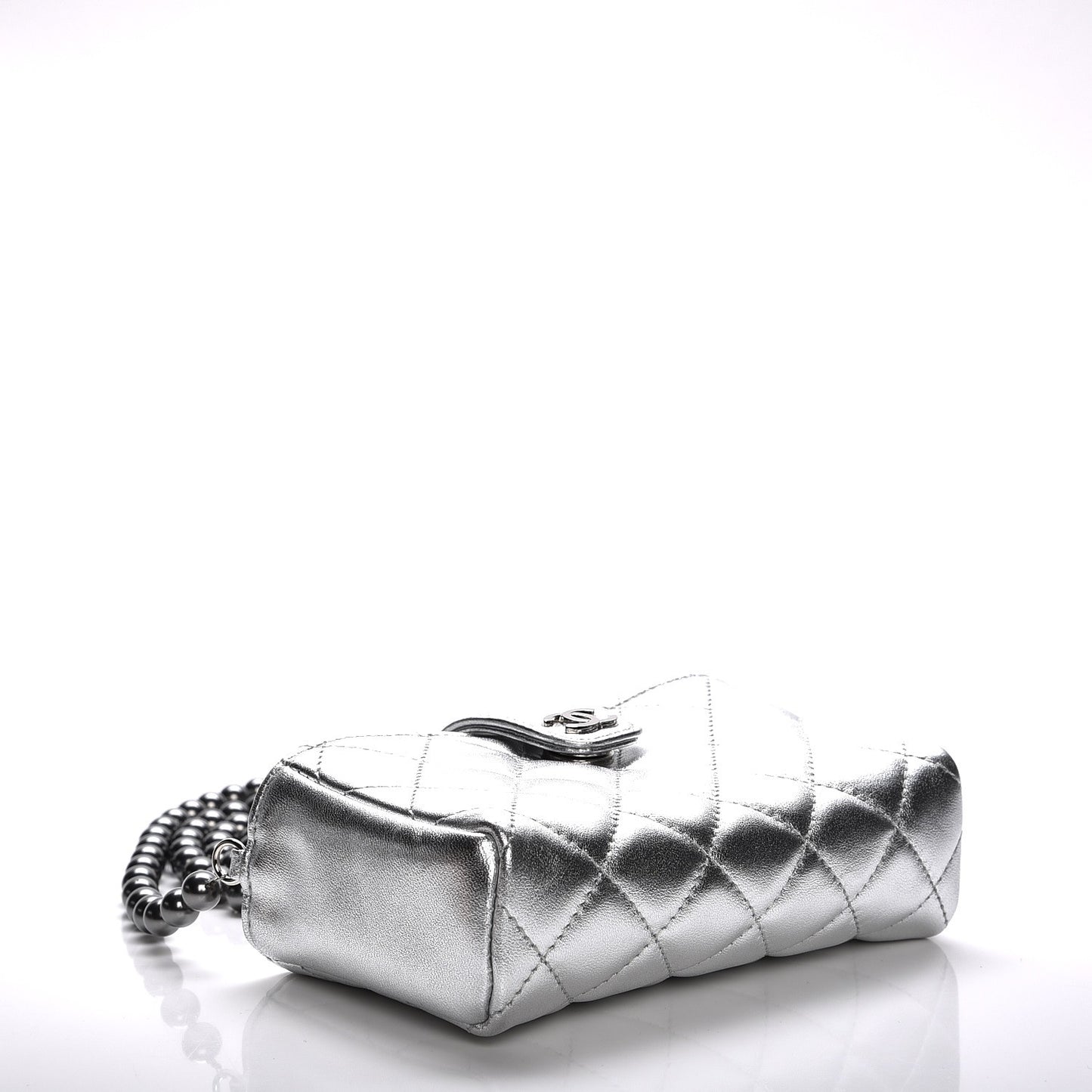 Metallic Lambskin Quilted Pearl Chain Mini Love Symbols Bag Silver