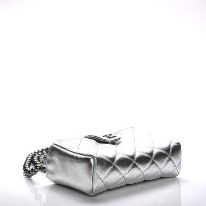 Chanel Metallic Lambskin Quilted Pearl Chain Mini Love Symbols Bag Silver 4 of 13
