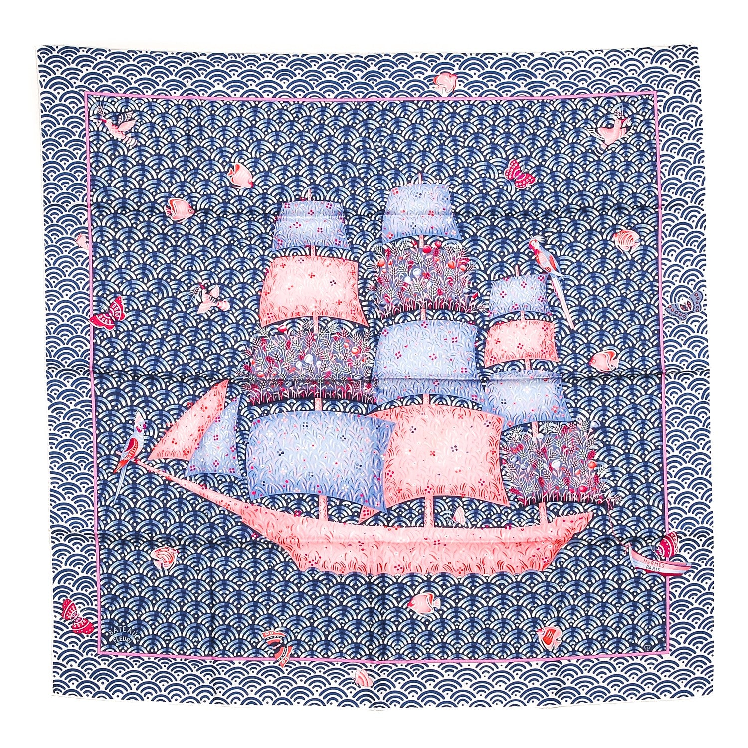 Hermes Silk Bateau Fleuri Scarf 90 1 of 5