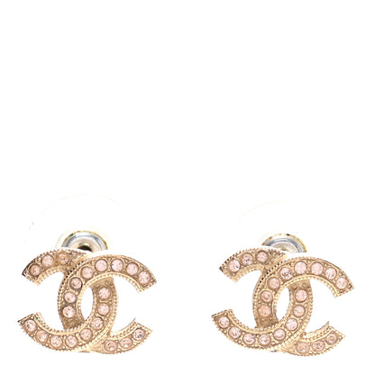 Chanel Crystal Timeless CC Earrings Gold Light Pink 1 of 4