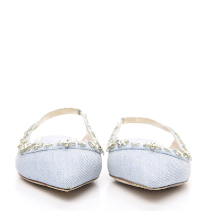 Christian Dior Denim Crystal Garland Flat Slingback 37.5 Celeste 2 of 11