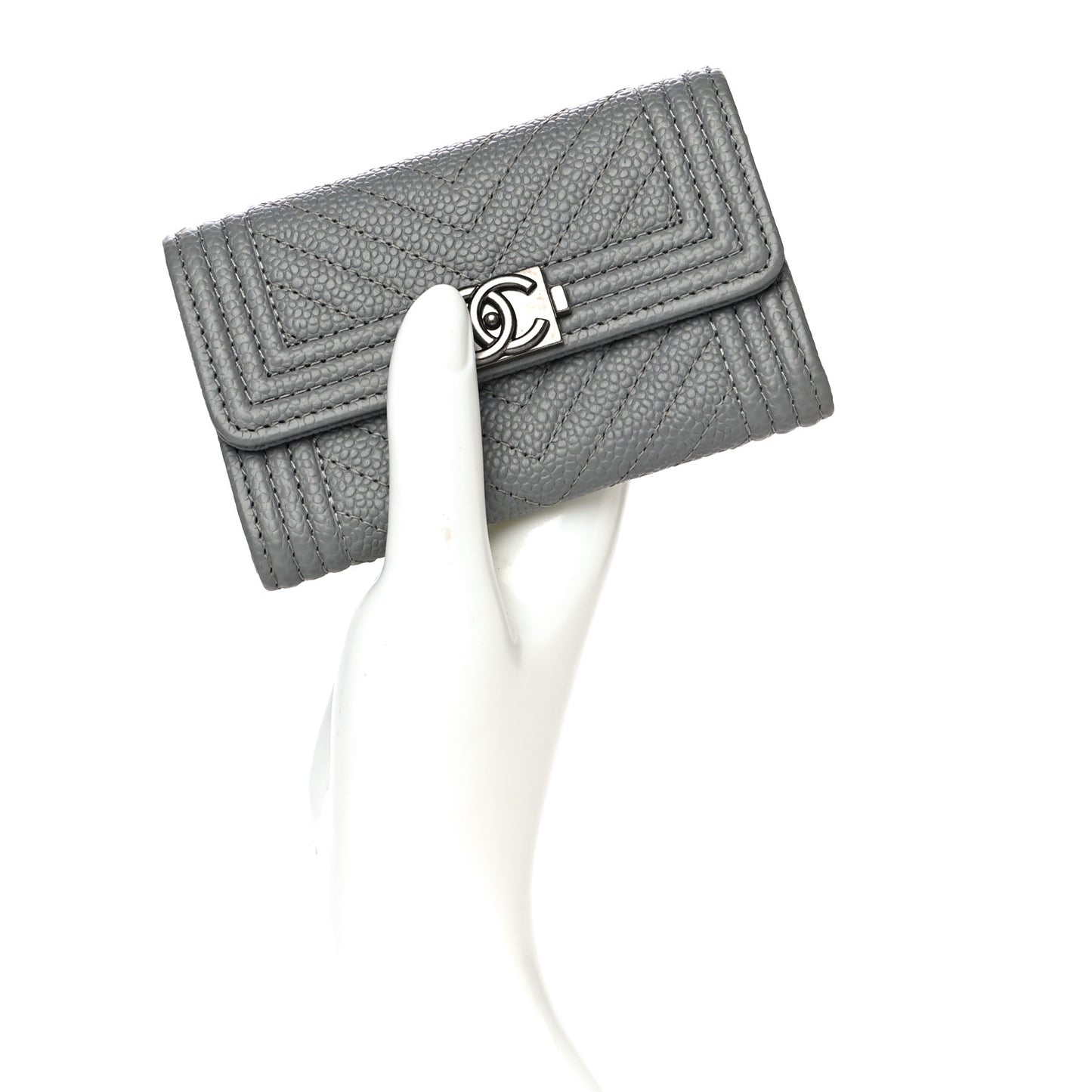 Caviar Chevron Quilted Boy Card Holder Grey