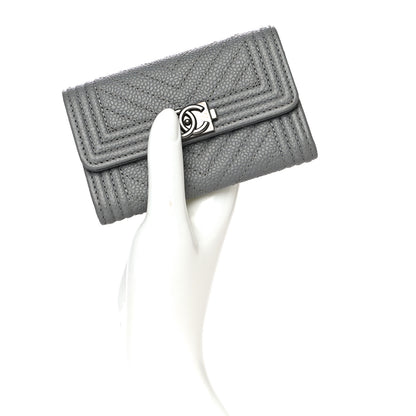Chanel Caviar Chevron Quilted Boy Card Holder Grey 2 of 13