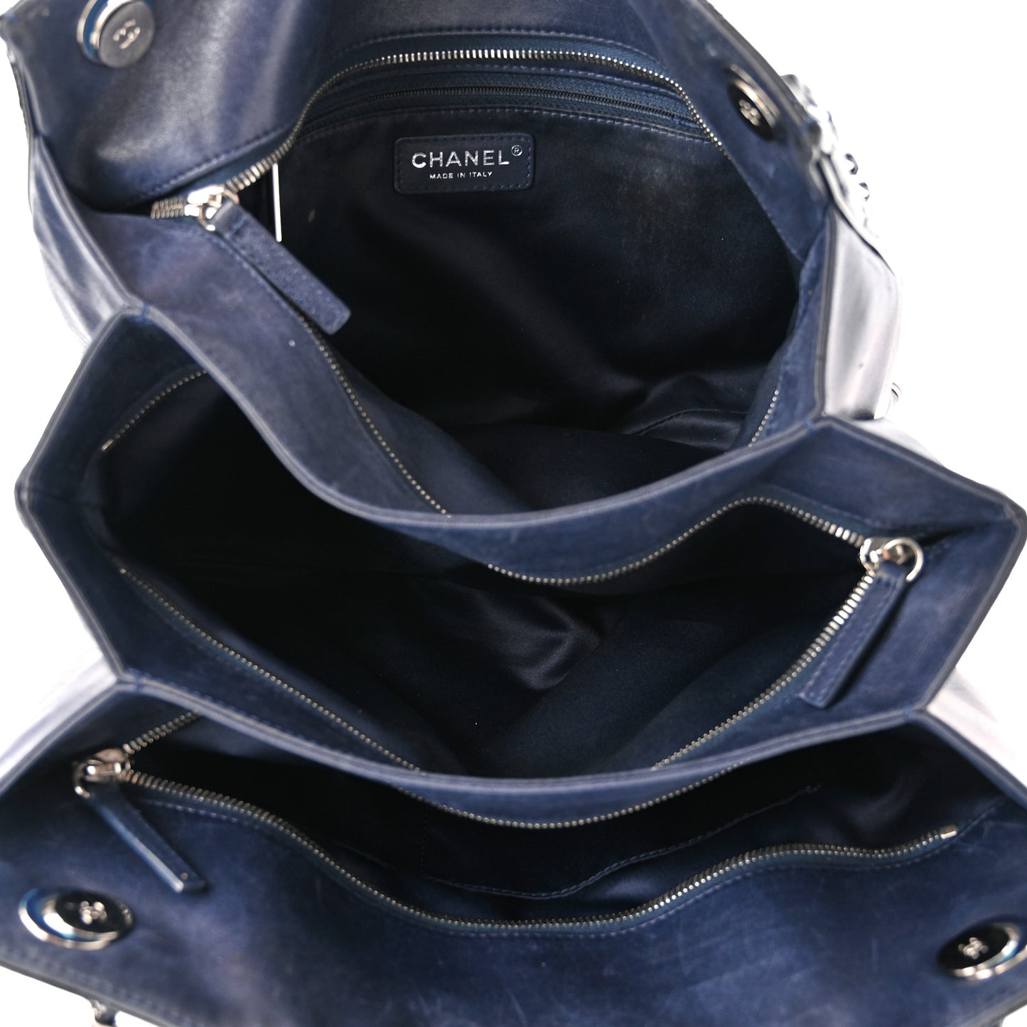 Patent Quilted Accordion Shopping Tote Navy