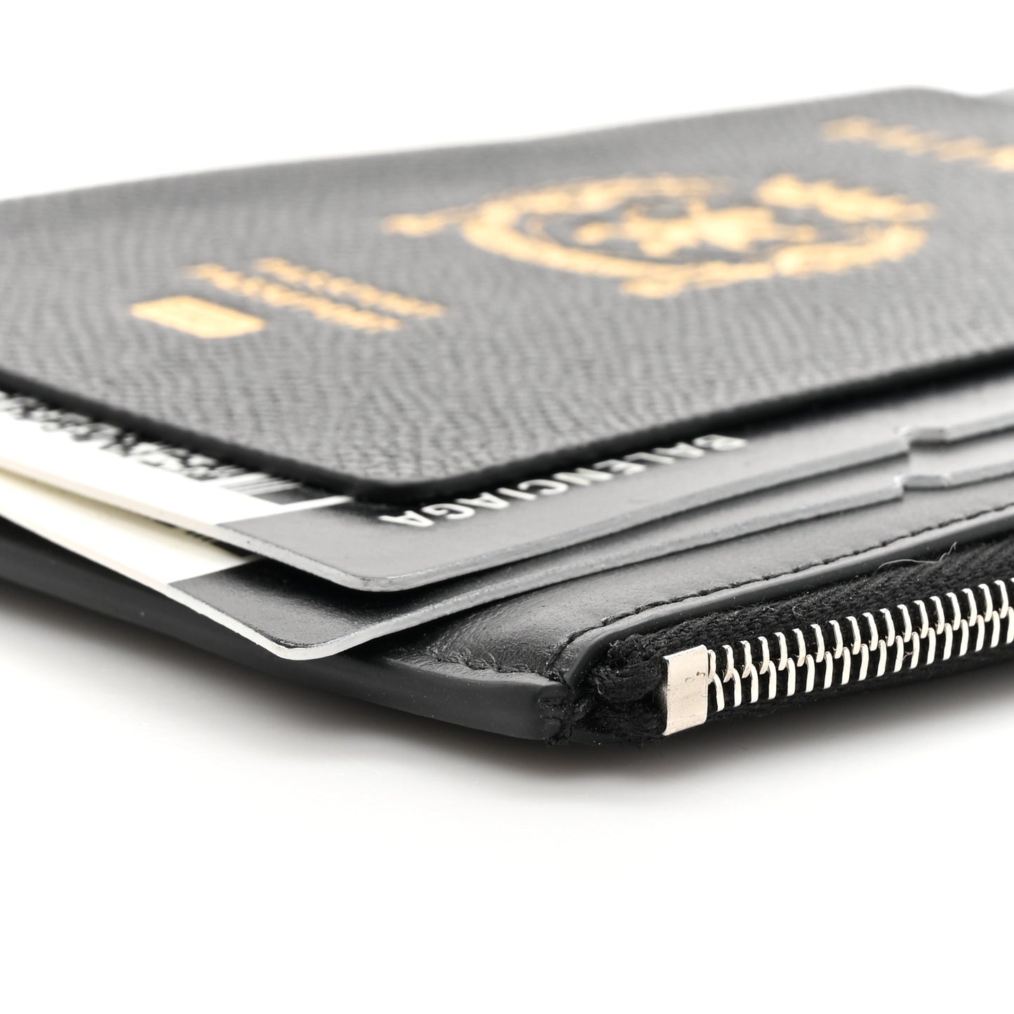 Textured Calfskin Passport Phone Holder Black