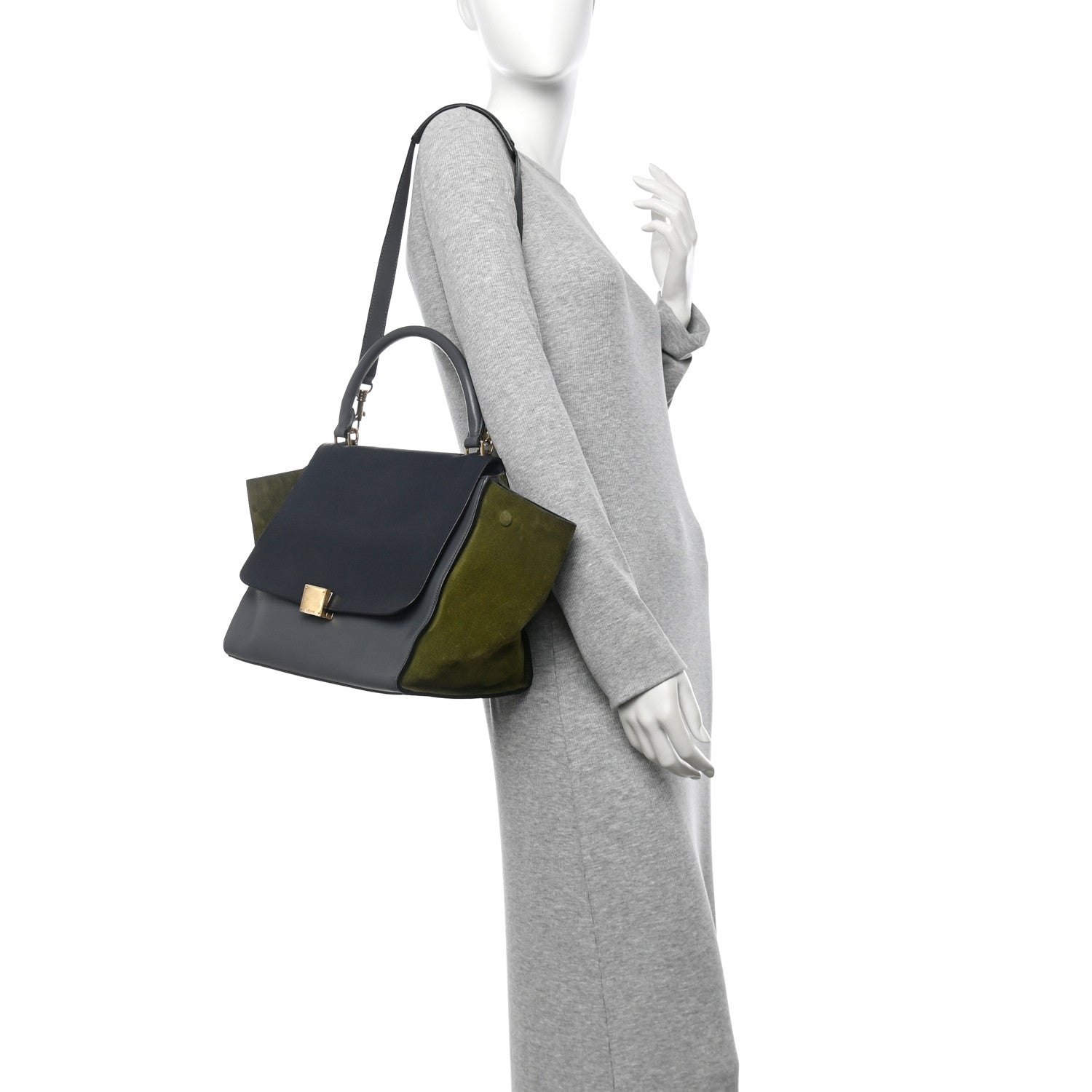 Celine Calfskin Suede Medium Tri-color Trapeze Green 2 of 10