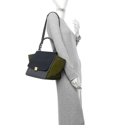 Celine Calfskin Suede Medium Tri-color Trapeze Green 2 of 10