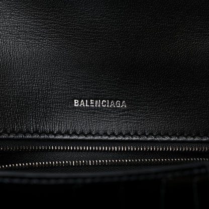 Balenciaga Shiny Calfskin Monochrome Crocodile Embossed Small Hourglass Top Handle Bag Black 6 of 13