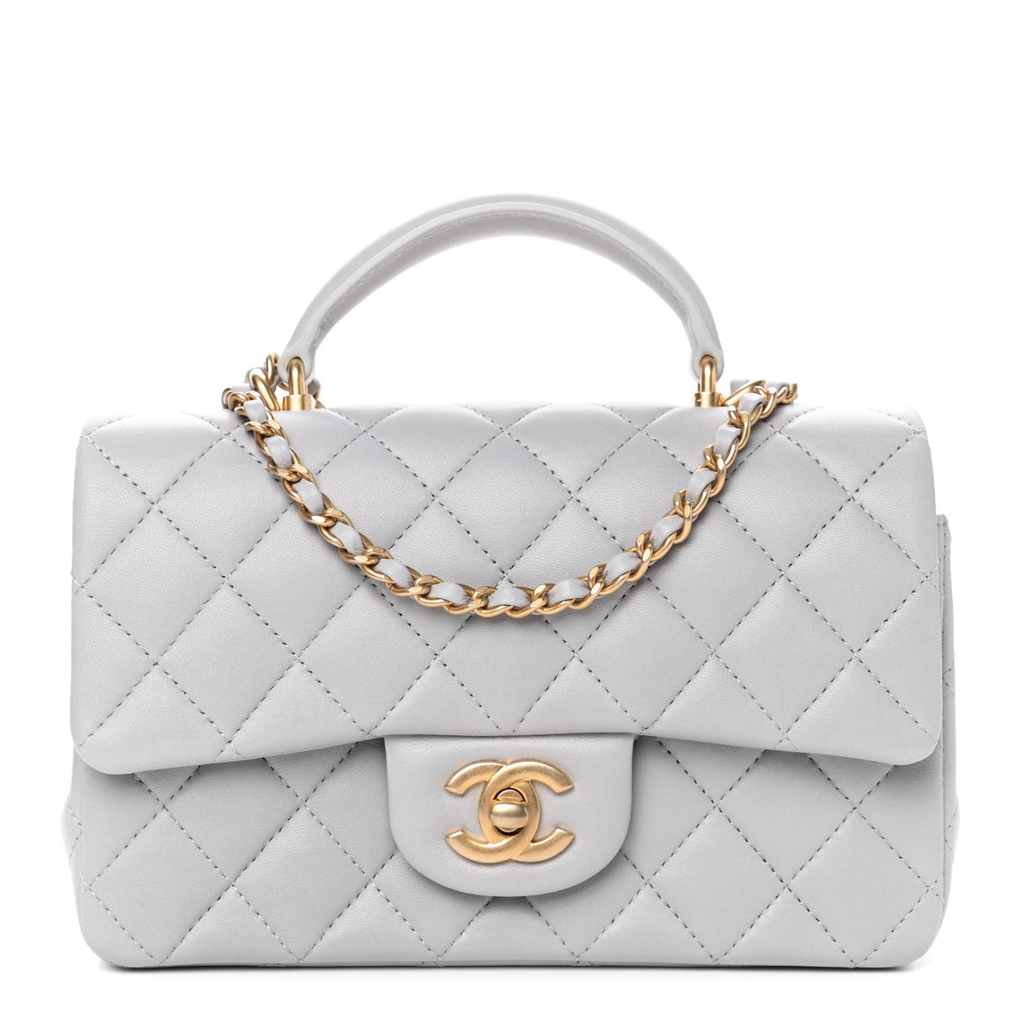 Lambskin Quilted Mini Top Handle Rectangular Flap Grey