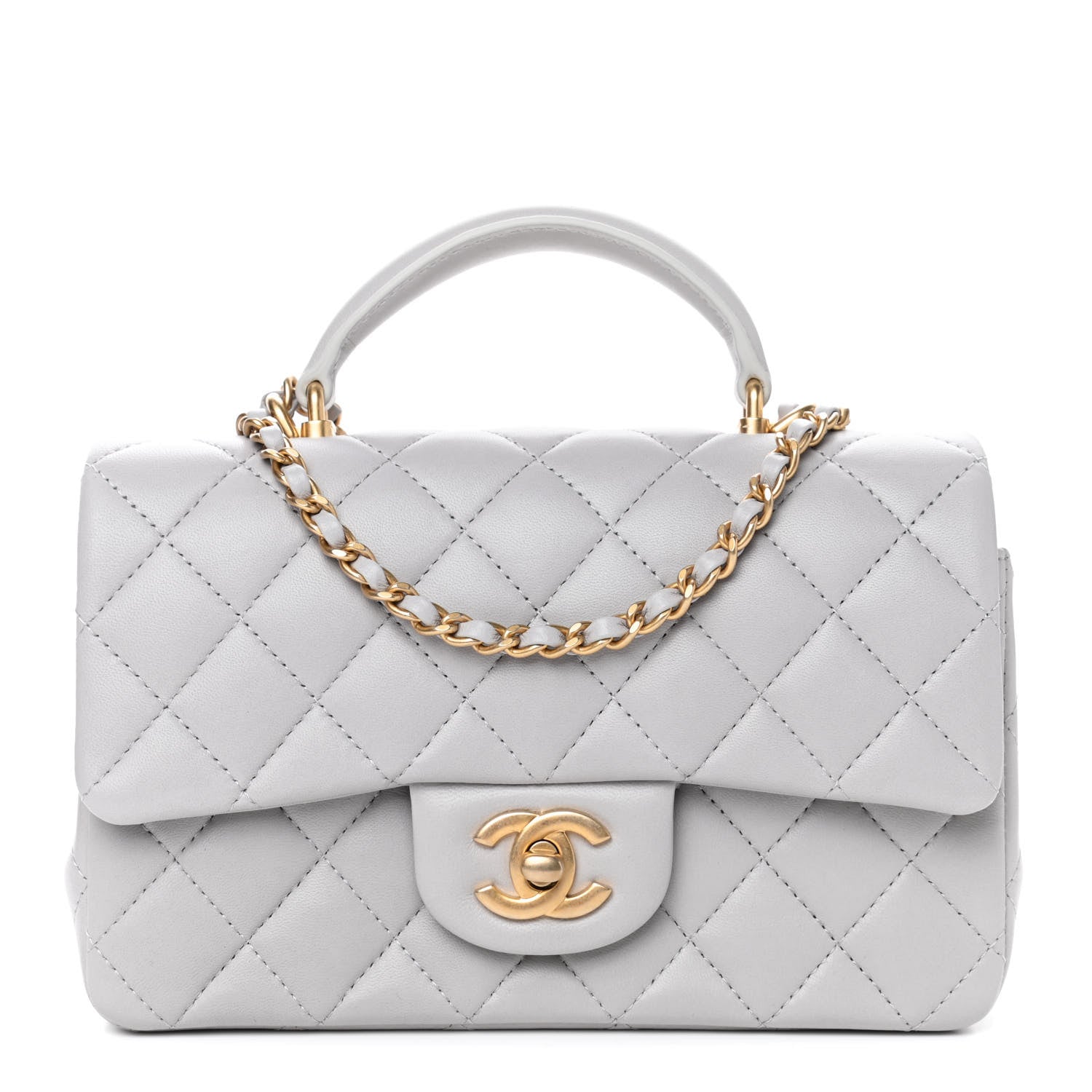 Chanel Lambskin Quilted Mini Top Handle Rectangular Flap Grey 1 of 4