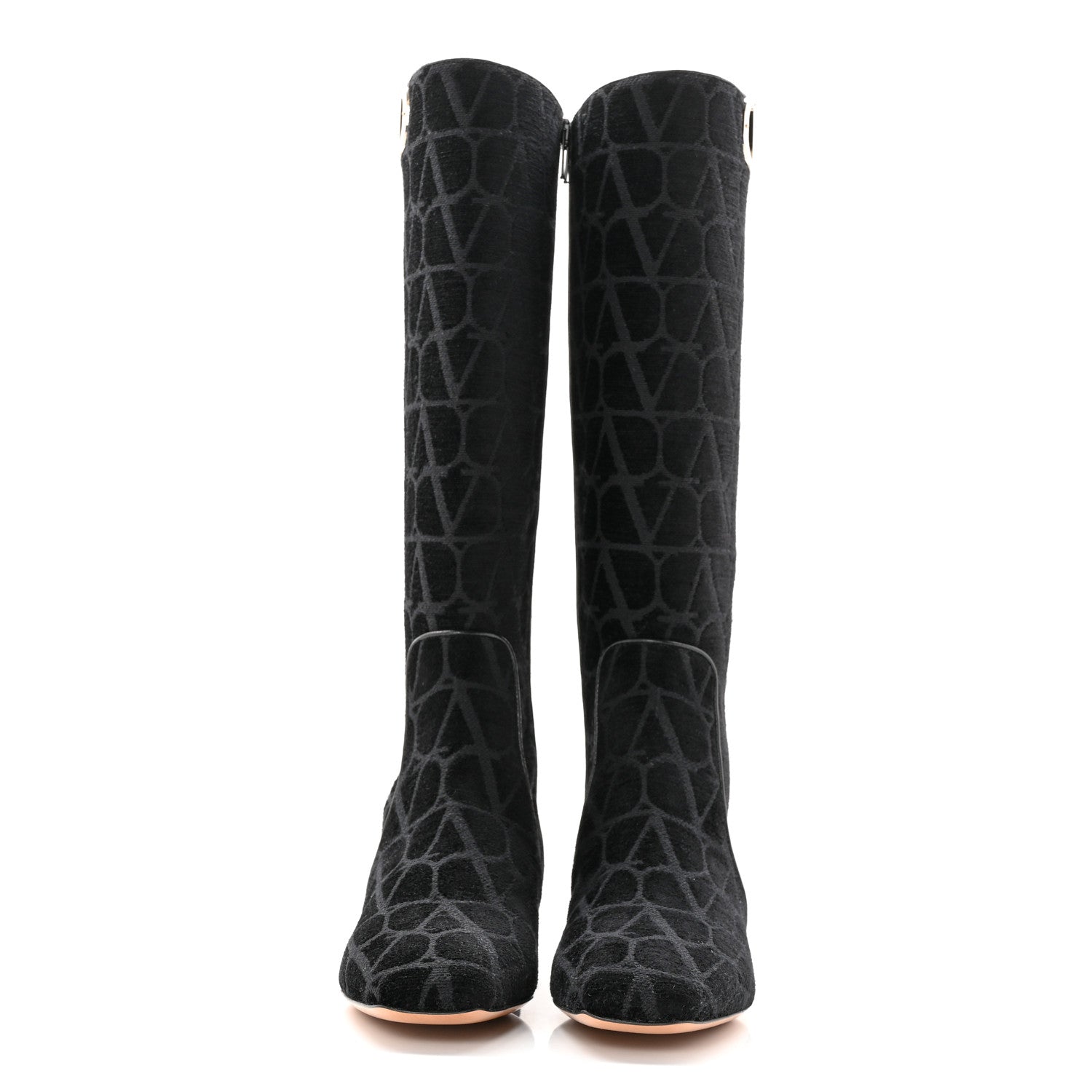 Valentino Garavani Toile Iconographe Calfskin Vlogo Knee High 30mm Boots 36 Black 2 of 11
