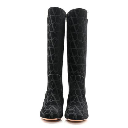 Valentino Garavani Toile Iconographe Calfskin Vlogo Knee High 30mm Boots 36 Black 2 of 11