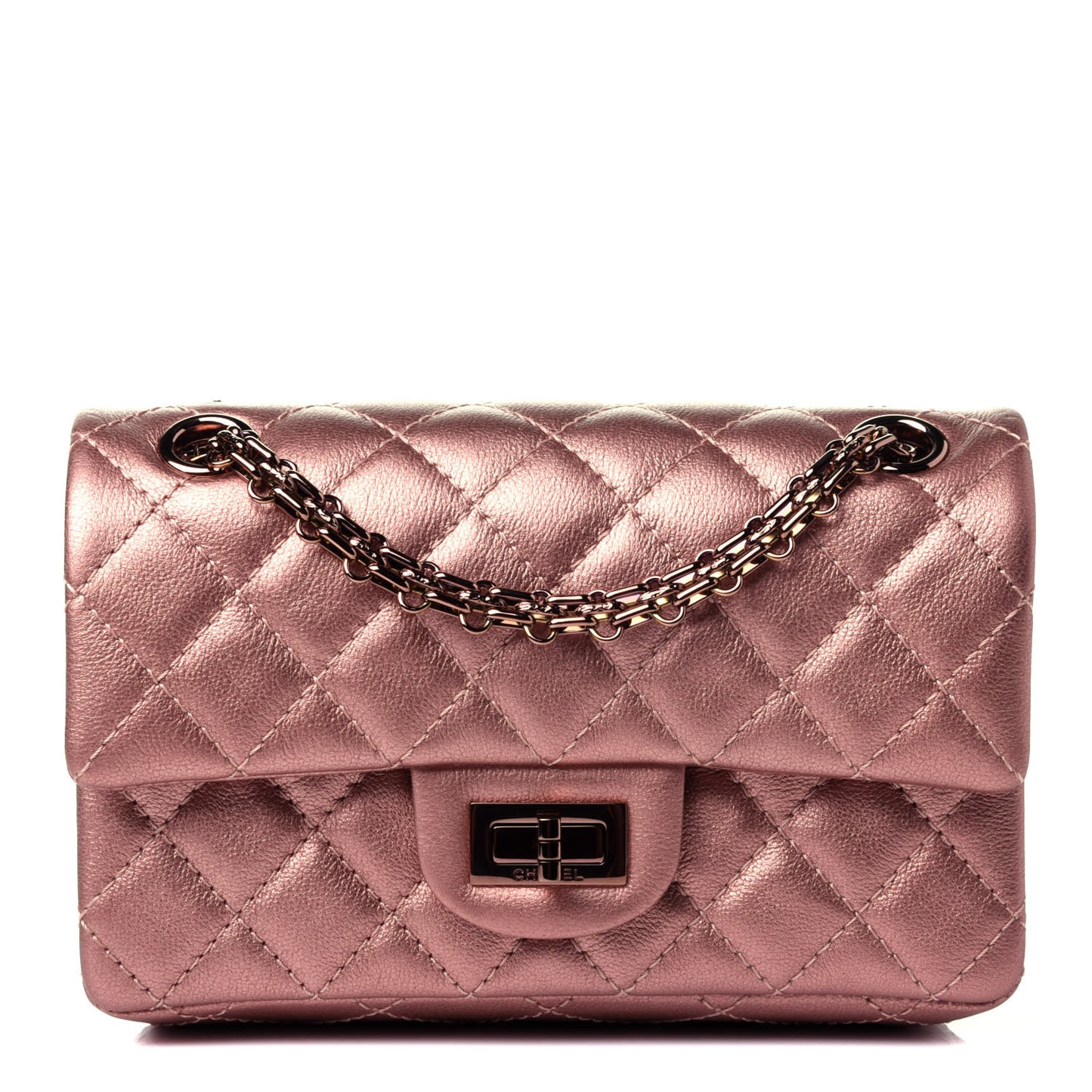 Metallic Grained Calfskin Quilted 2.55 Reissue Mini Flap Copper Pink