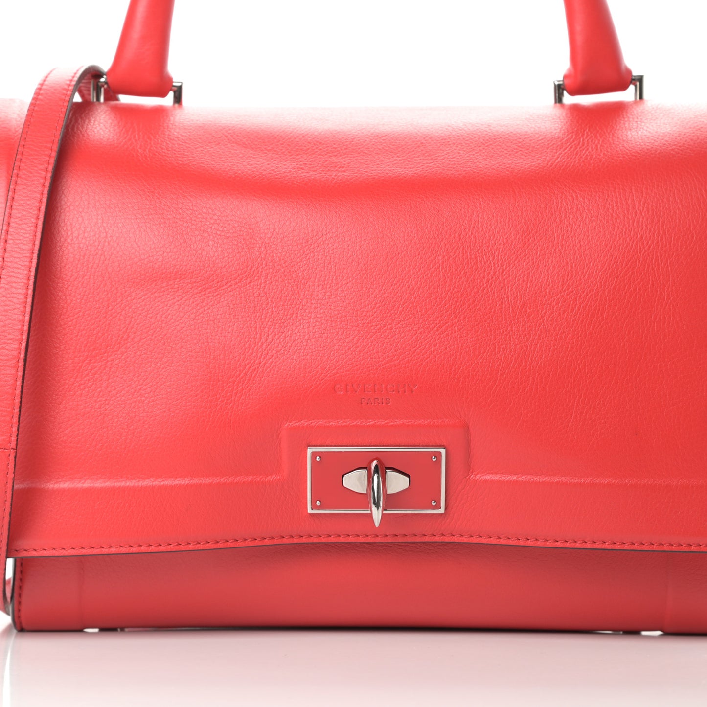 Grained Calfskin Small Shark Lock Satchel Red