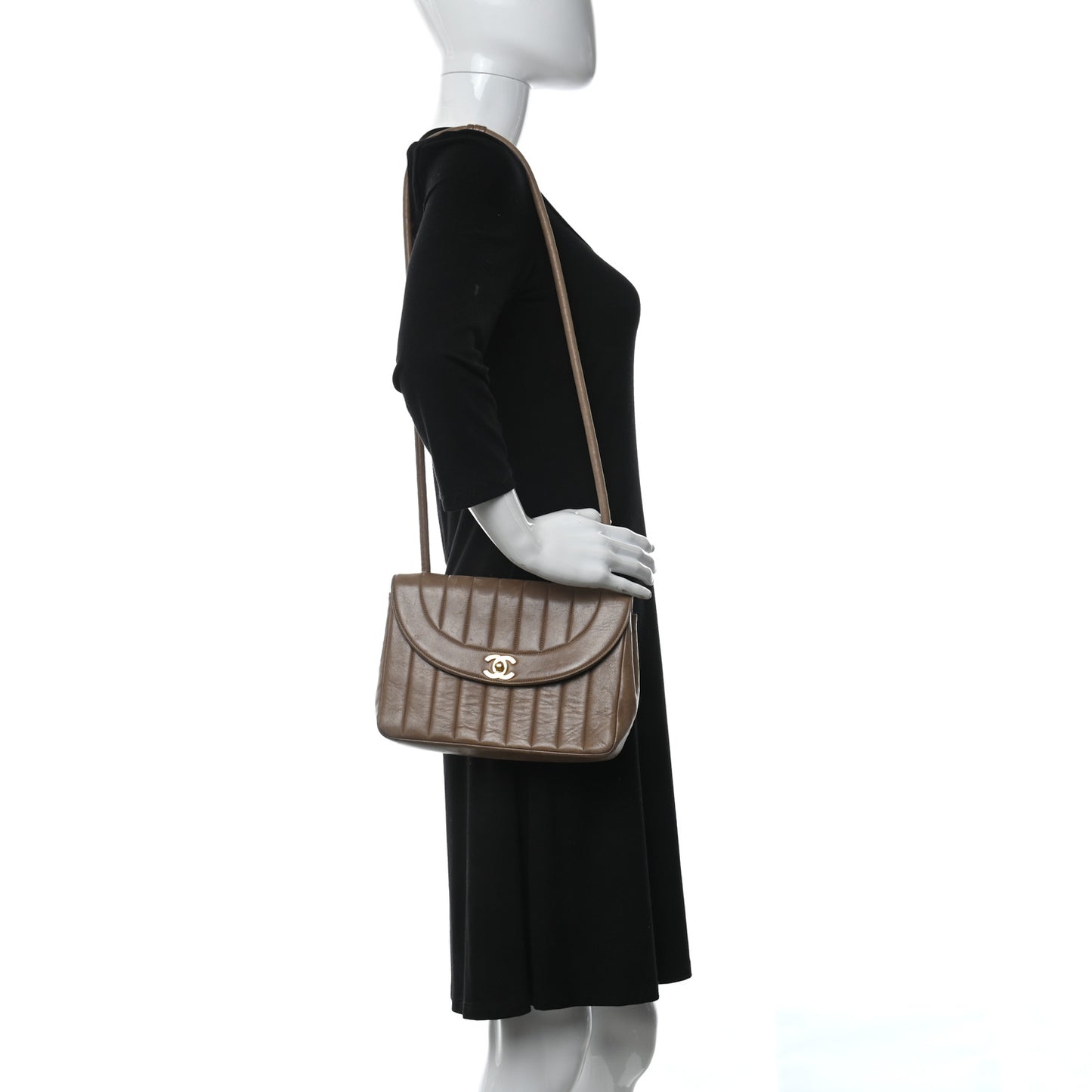 Lambskin Vertical Quilted CC Flap Shoulder Bag Brown