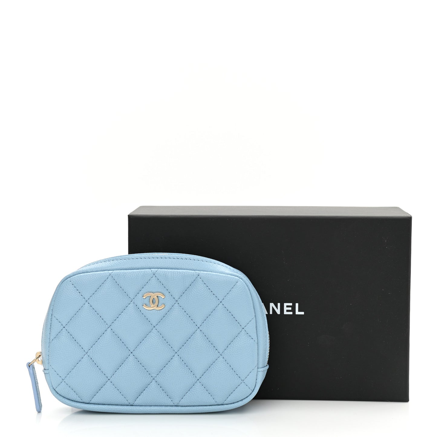 Caviar Quilted Small Curvy Pouch Cosmetic Case Light Blue