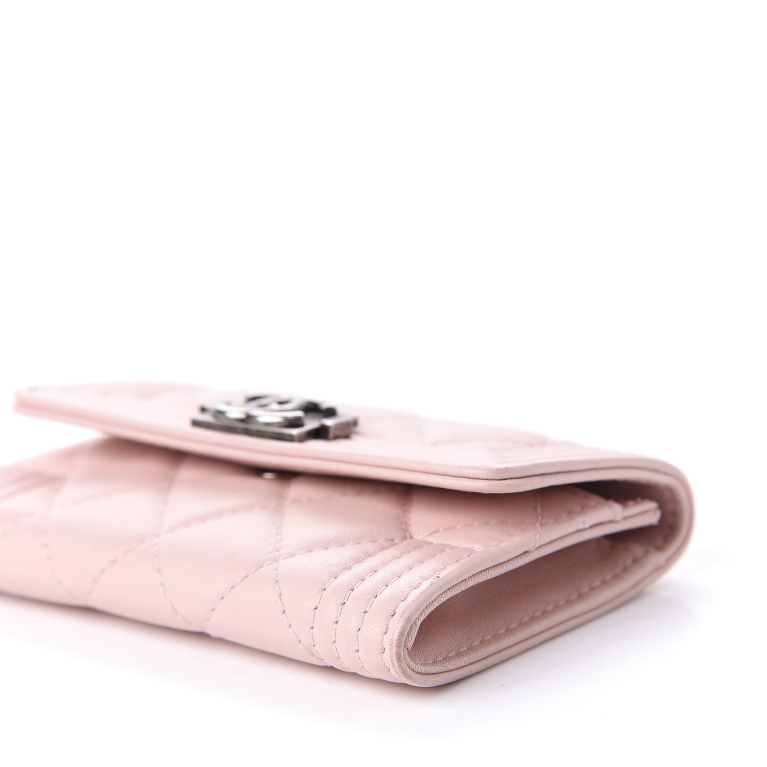 Chanel Grained Shiny Calfskin Quilted Boy Flap Card Holder Pink 9 of 11