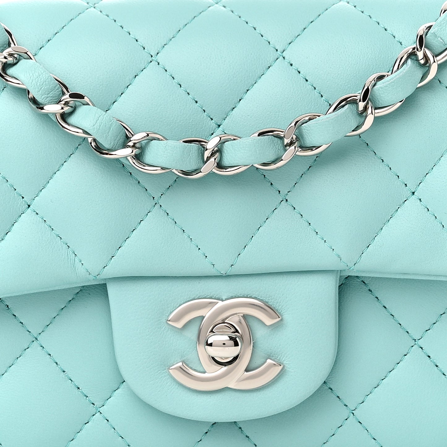 Lambskin Quilted Mini Rectangular Flap Light Blue