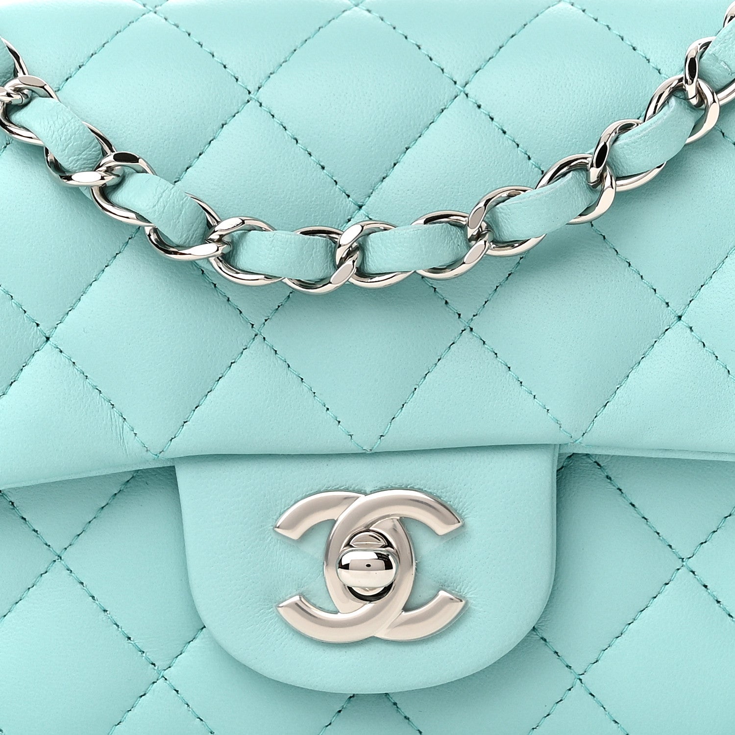 Chanel Lambskin Quilted Mini Rectangular Flap Light Blue 8 of 10