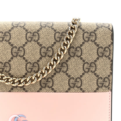 Gucci GG Supreme Monogram Textured Dollar Calfskin Mini GG Marmont Chain Wallet Light Pink Blue Beige 8 of 13