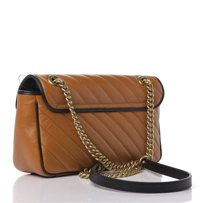 Gucci Vintage Effect Calfskin Matelasse Diagonal Small Torchon GG Marmont Shoulder Bag Cognac Black 3 of 10