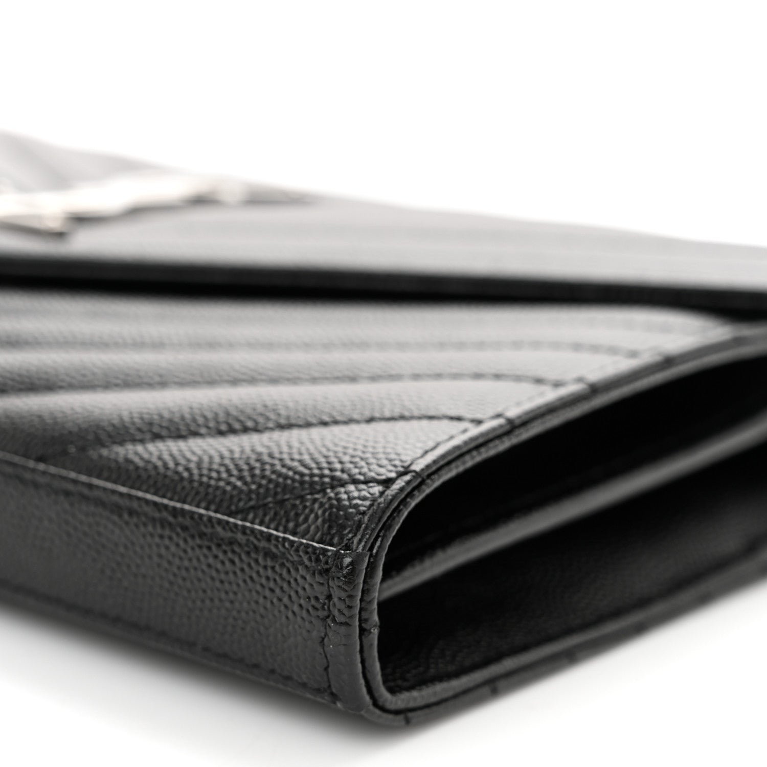 Saint Laurent Grain De Poudre Matelasse Chevron Monogram Chain Wallet Black 9 of 10