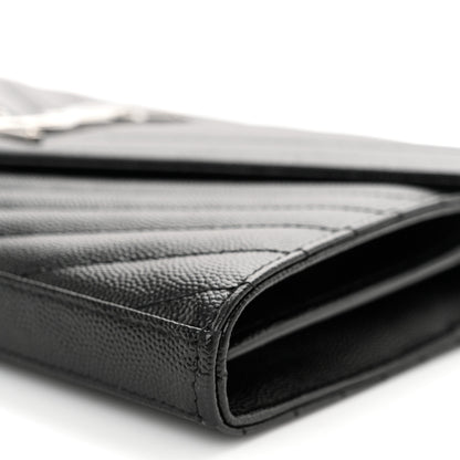 Saint Laurent Grain De Poudre Matelasse Chevron Monogram Chain Wallet Black 9 of 10