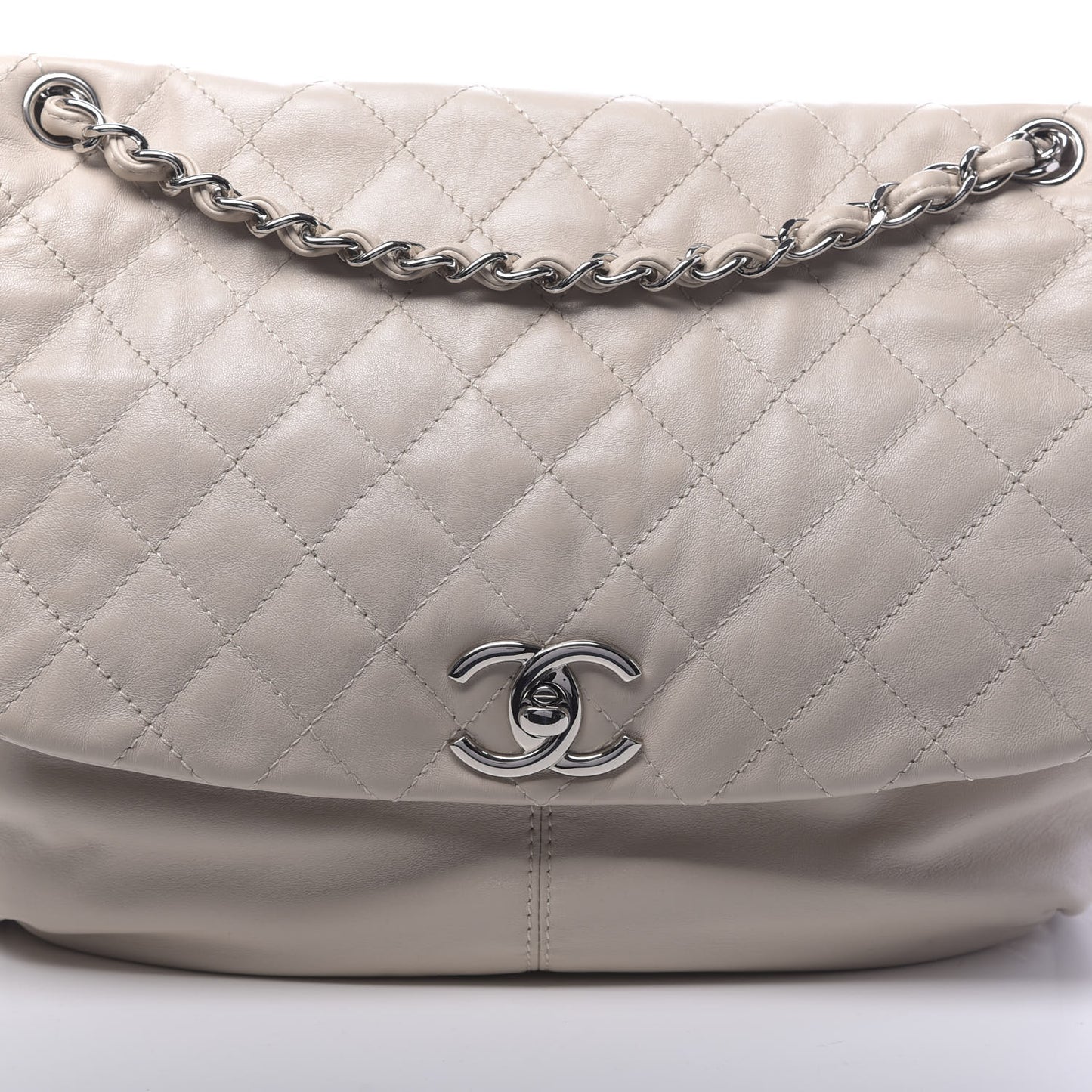 Calfskin Quilted Large Trianon Messenger Flap Light Beige