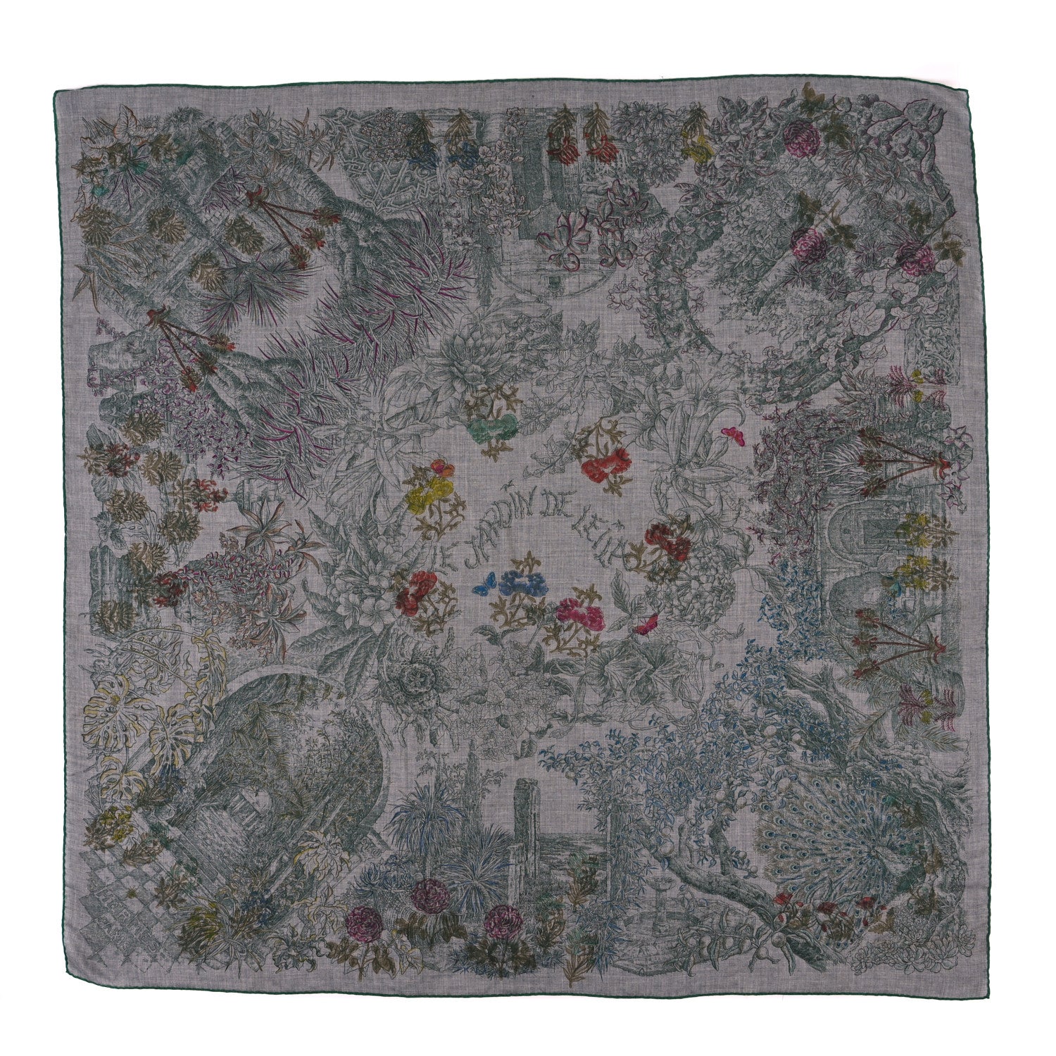 Hermes Cashmere Silk Le Jardin de Leila Shawl 140 Anthracite Gris 1 of 4