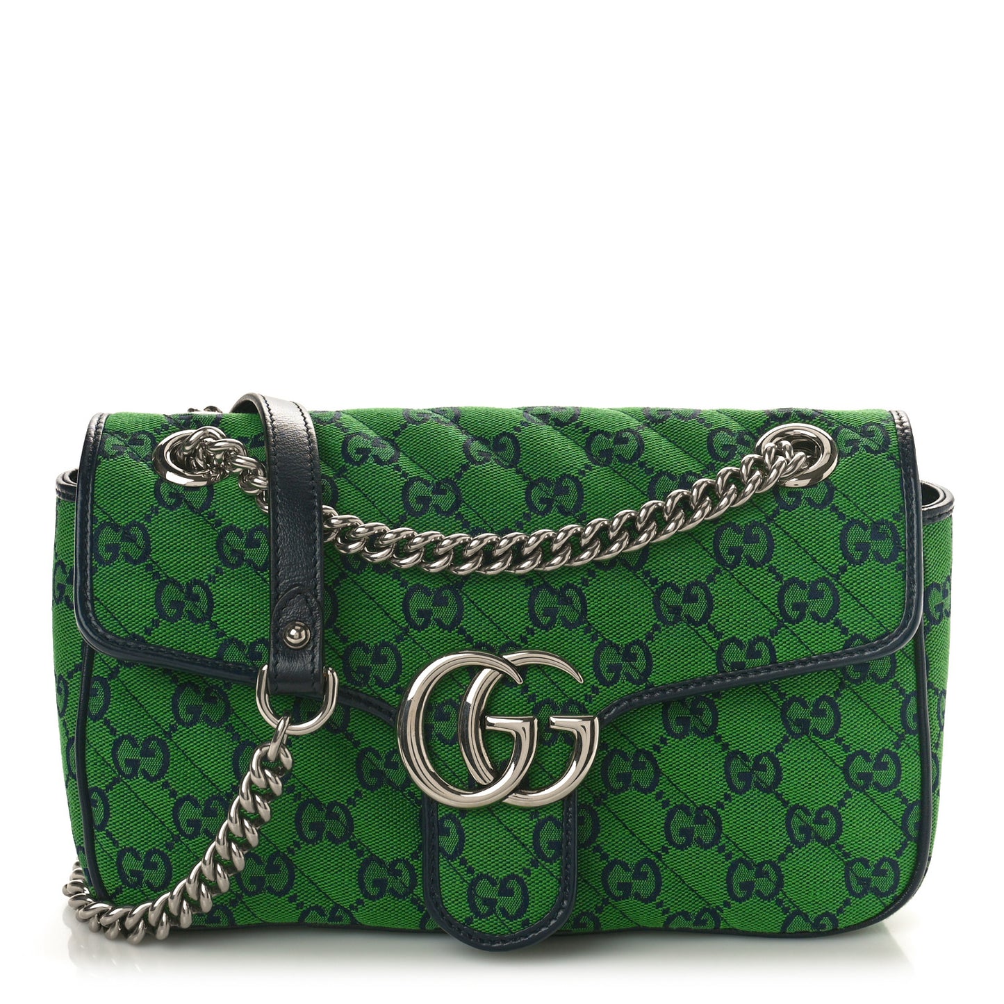 Monogram Multicolor Matelasse Diagonal Small GG Marmont Shoulder Bag Green Blue