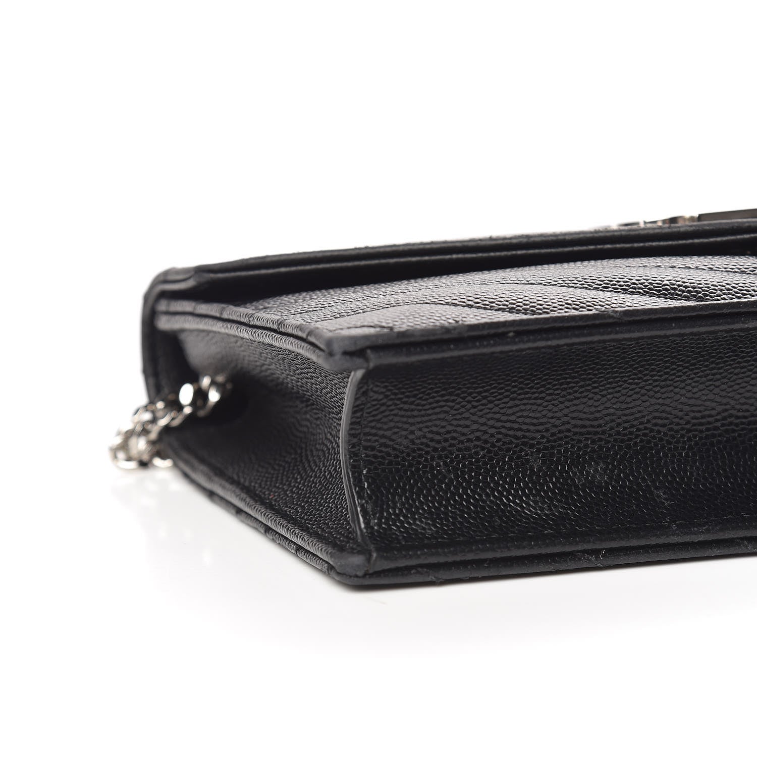 Saint Laurent Grain De Poudre Matelasse Chevron Monogram Envelope Chain Wallet Black 5 of 9