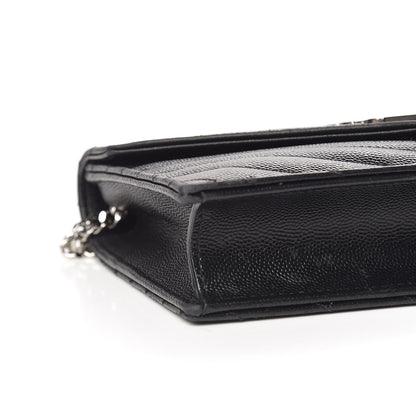 Saint Laurent Grain De Poudre Matelasse Chevron Monogram Envelope Chain Wallet Black 5 of 9