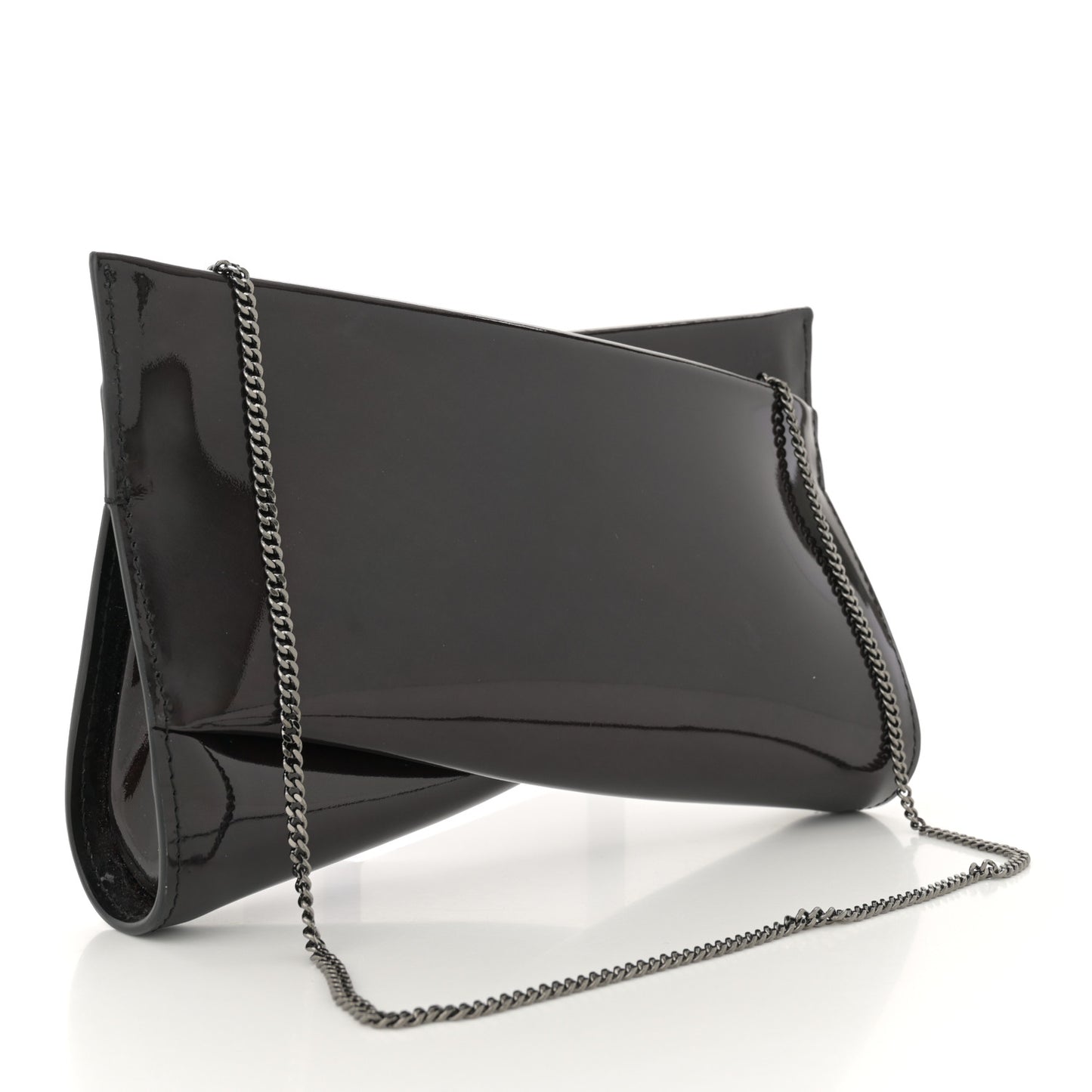 Metallic Patent Psychic Small Loubi Twist Zip Chain Clutch Bag Studio Black
