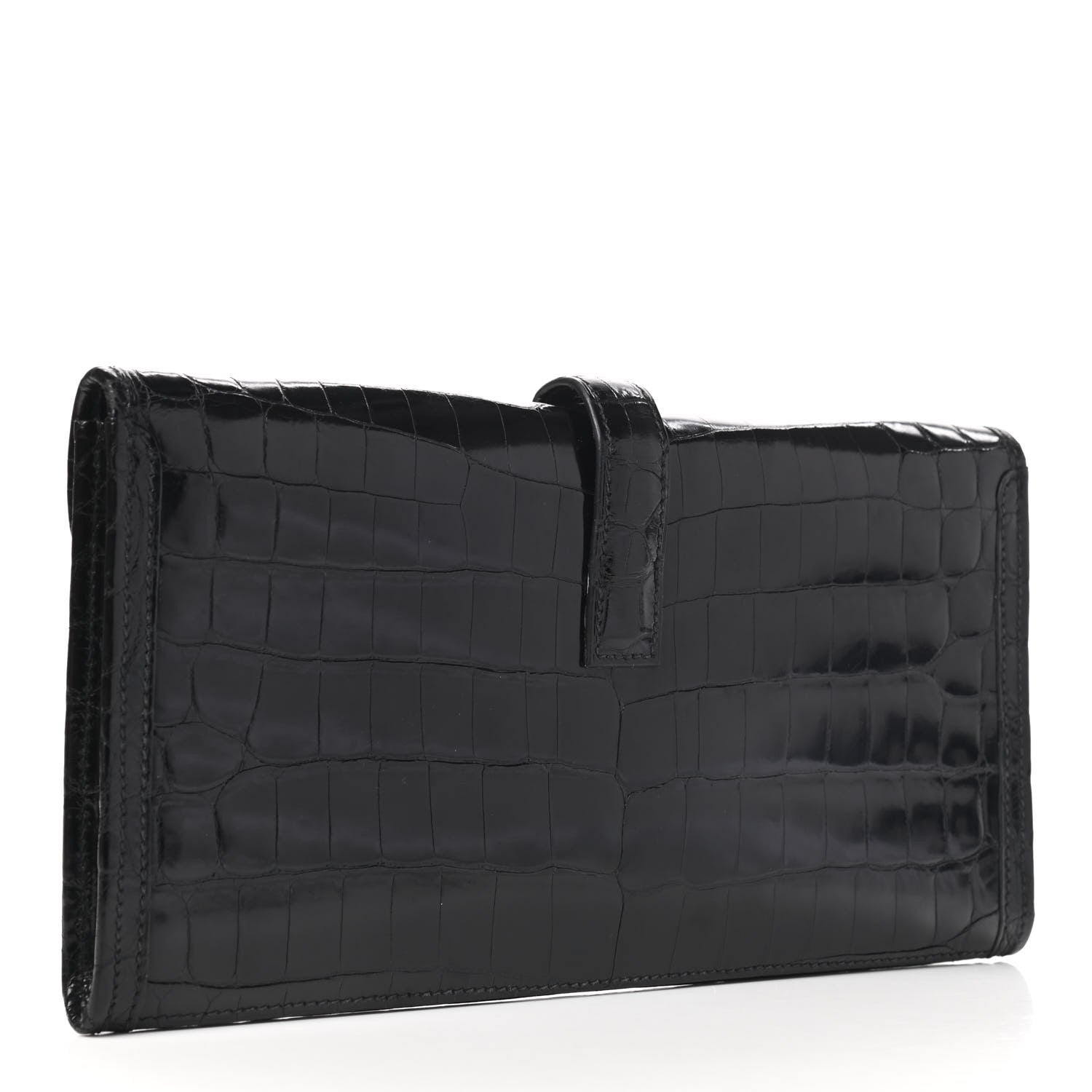 Hermes Shiny Niloticus Crocodile Jige Elan 29 Clutch Black 3 of 6