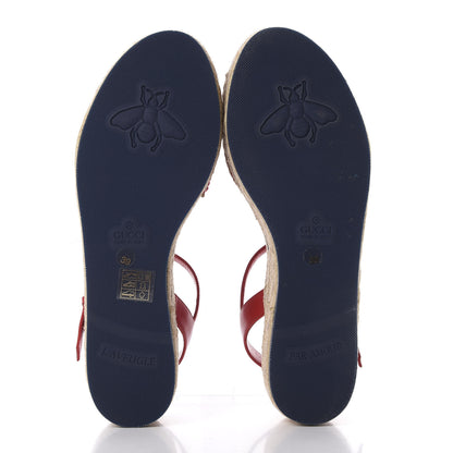 Gucci Cotton Malaga Kid Crochet Pearly GG Lilibeth Espadrille Platform Sandals 39 Hibiscus Red 6 of 13