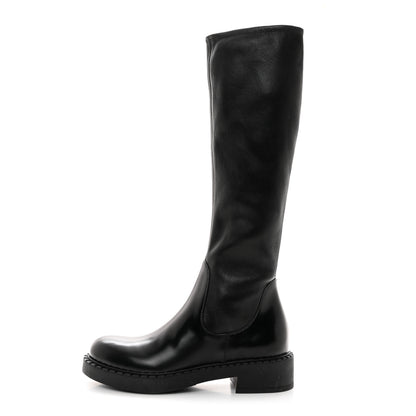Prada Spazzolato Nappa Stretch Moto Boots 39.5 Black 1 of 14