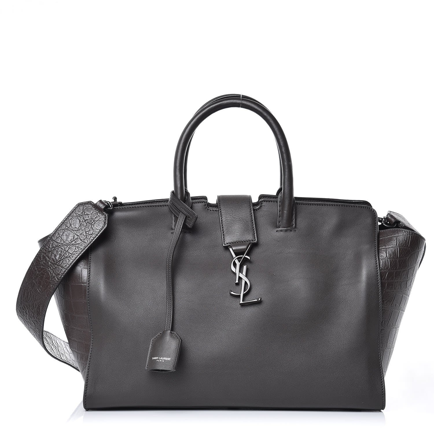 Saint Laurent Calfskin Crocodile Embossed Small Monogram Downtown Cabas Earth 1 of 9
