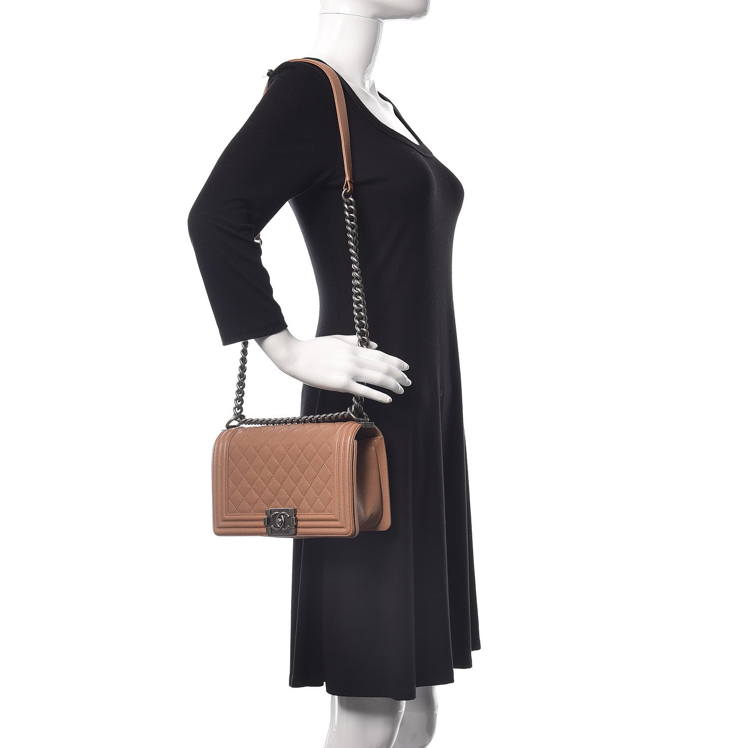 Chanel Caviar Quilted Medium Boy Flap Camel 2 of 13