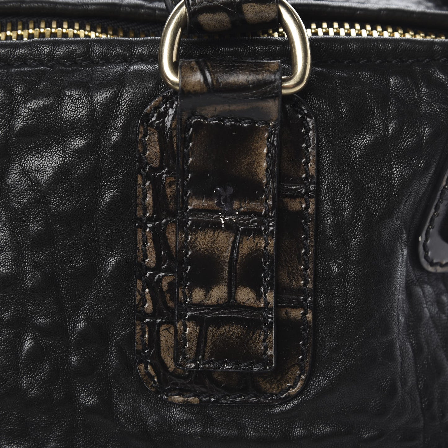 Pebbled Sheepskin Calfskin Crocodile Embossed Large Pandora Black