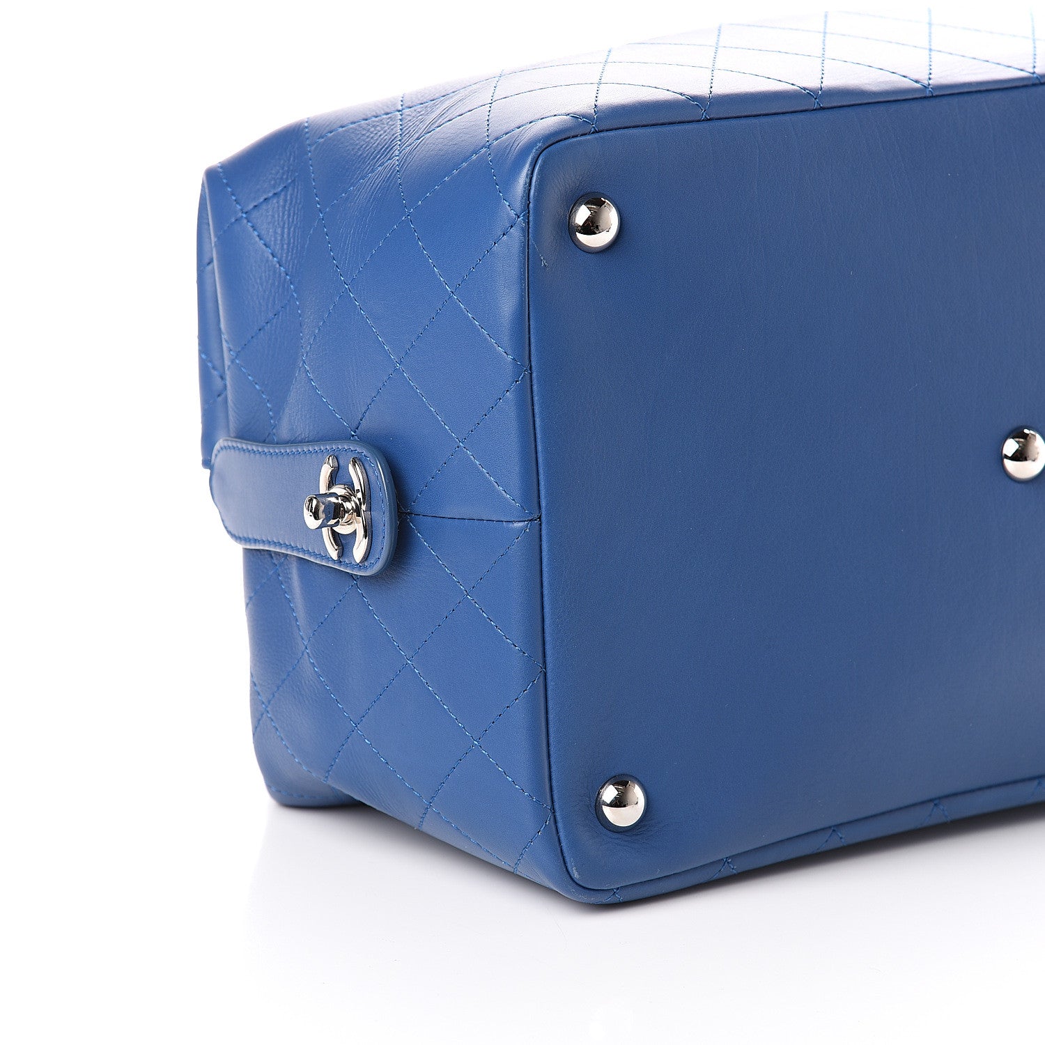 Chanel Calfskin Stitched Large Bowling Bag Blue 7 of 8