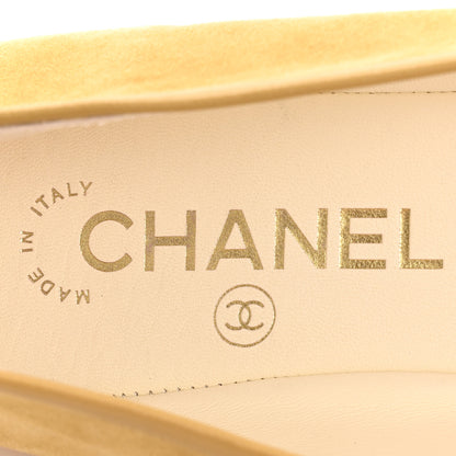 Chanel Suede Cap Toe CC Ballerina Flats 39 Beige Black 8 of 9