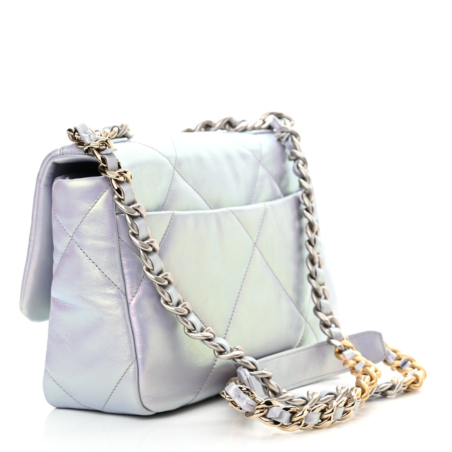 Iridescent Calfskin Quilted Medium Chanel 19 Flap Light Purple