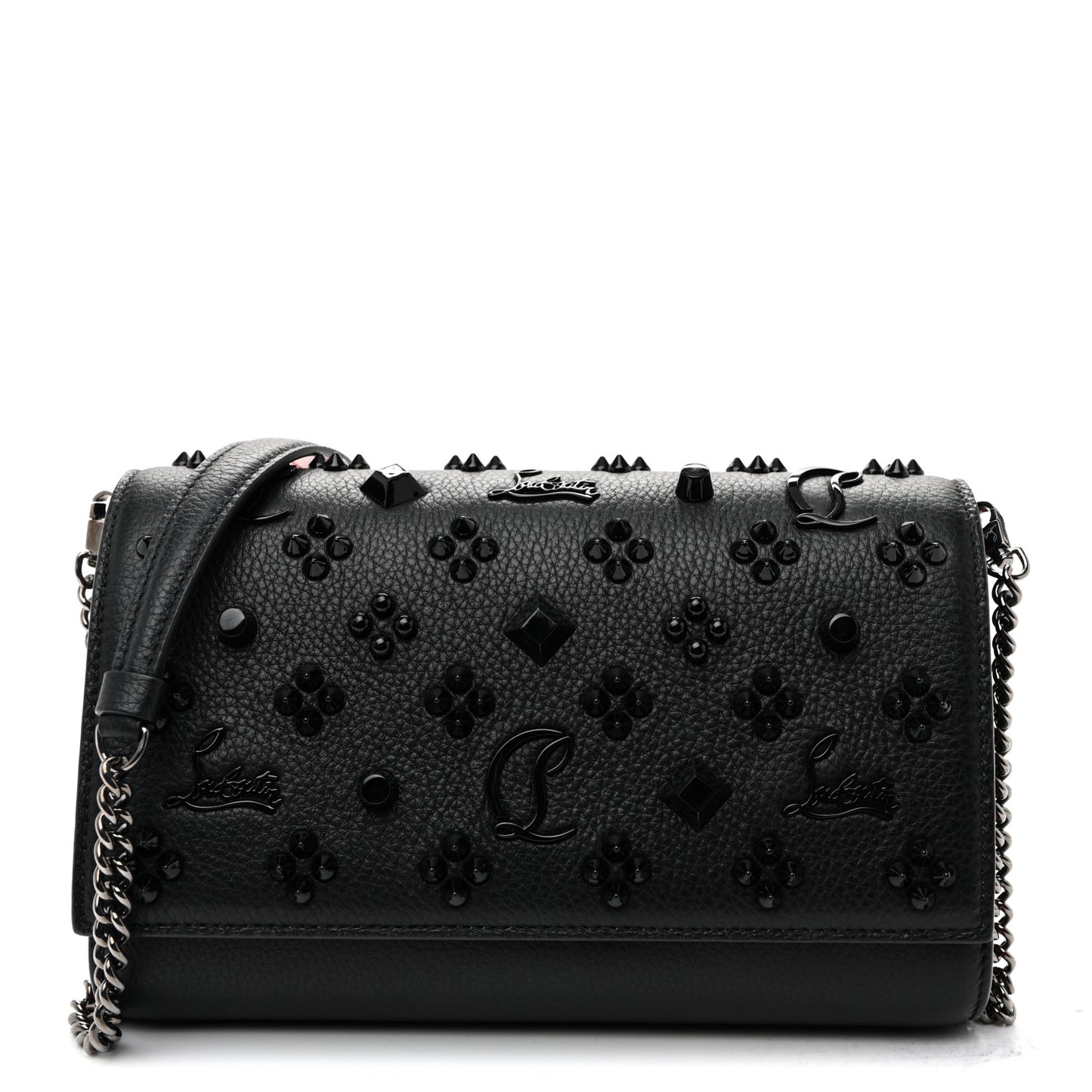 Calfskin Spikes Loubinthesky Paloma Clutch Black
