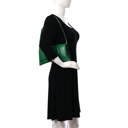 Balenciaga Shiny Calfskin Crocodile Embossed Small Hourglass Sling Shoulder Bag Leaf Green 3 of 10