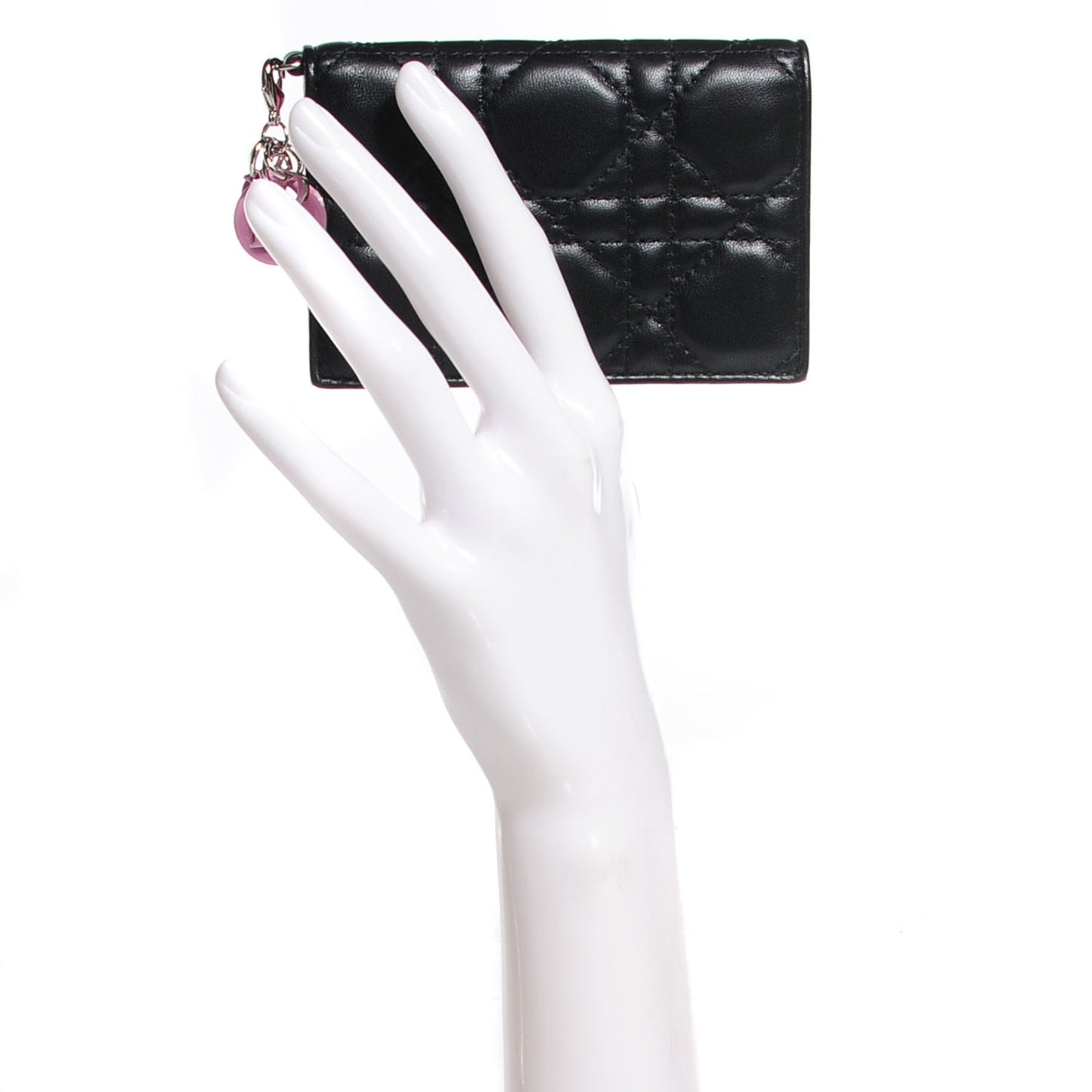 Lambskin Cannage Bi-Color Small Lady Dior Flap Card Holder Black Pink