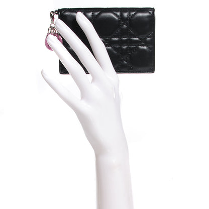 Christian Dior Lambskin Cannage Bi-Color Small Lady Dior Flap Card Holder Black Pink 2 of 9