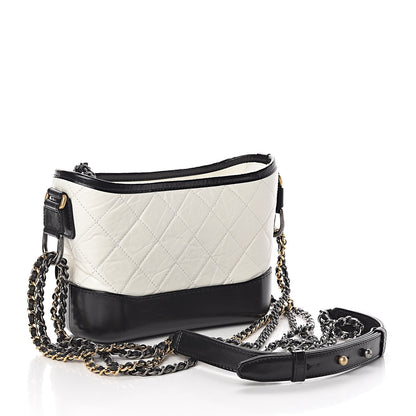 Chanel Aged Calfskin Quilted Small Gabrielle Hobo Black White 3 of 11