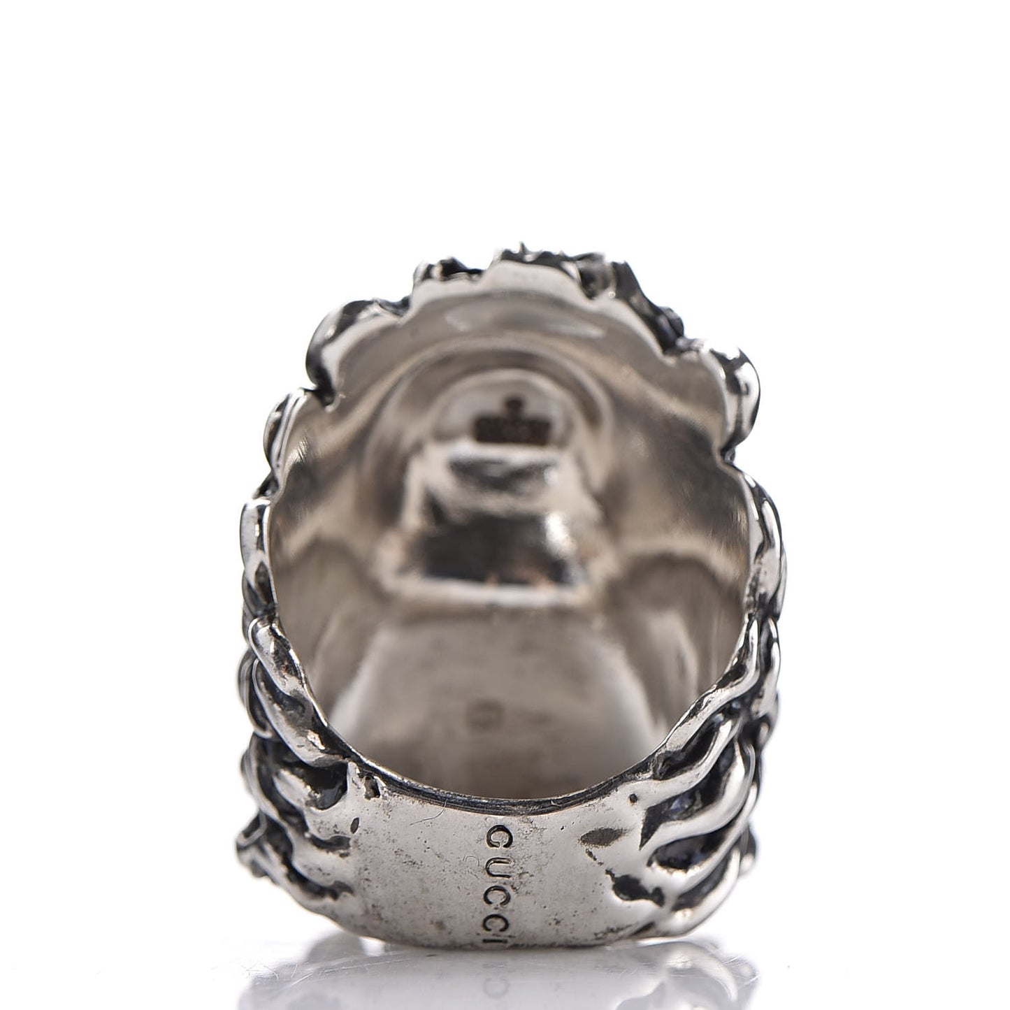 Metal Crystal Lion Head Ring 8.5 Red Aged Silver