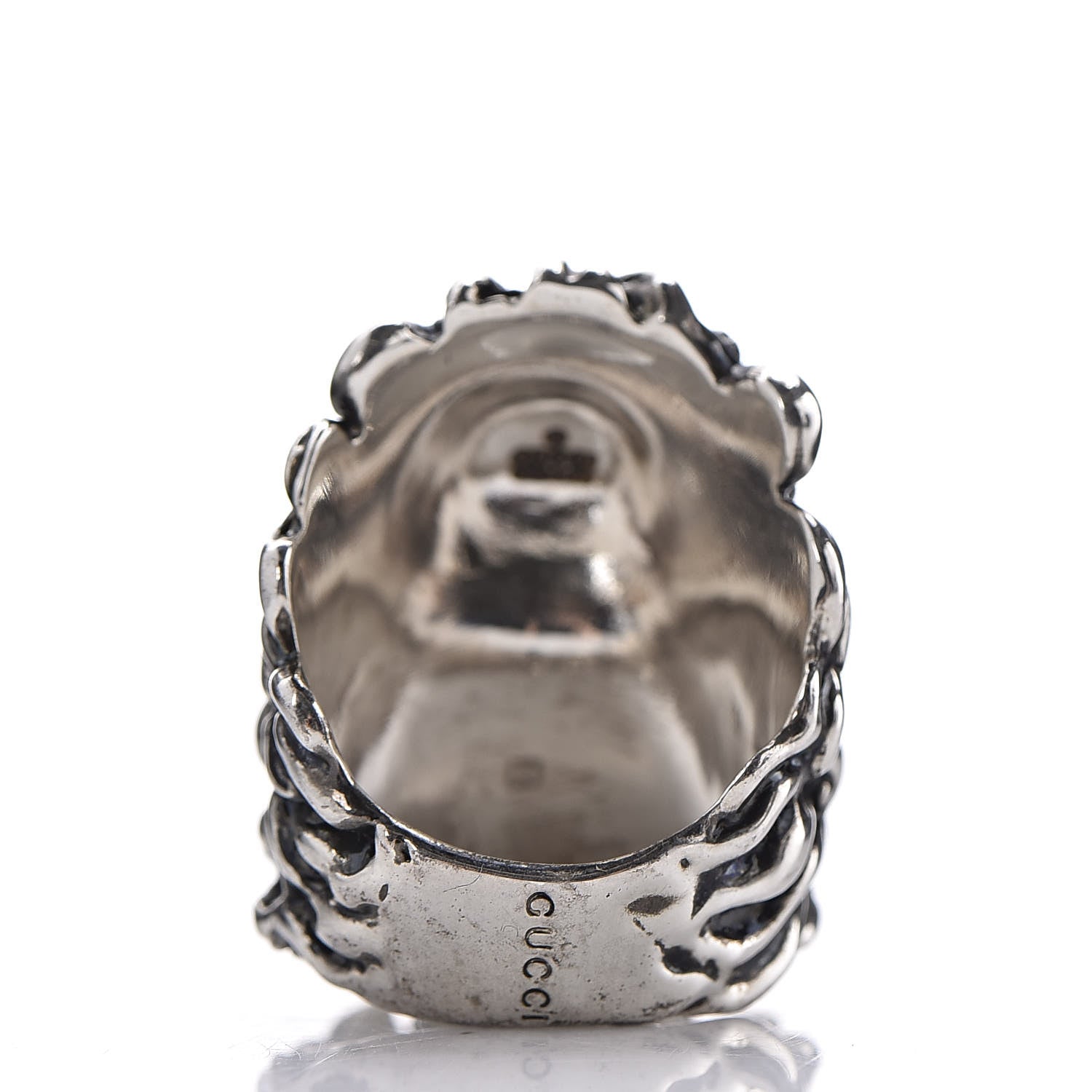 Gucci Metal Crystal Lion Head Ring 8.5 Red Aged Silver 4 of 7